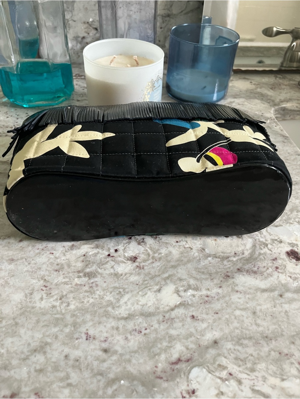 CHANEL Patent Canvas Fringe/quilted floral print bag. - Picture 7 of 15